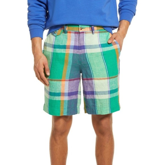 POLO RALPH LAUREN Men's Classic Fit Madras Plaid Linen Shorts Size 33 - Picture 1 of 6